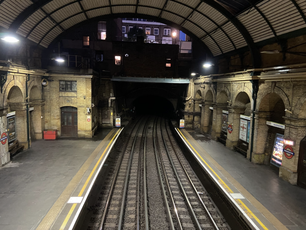 A photo of a train station